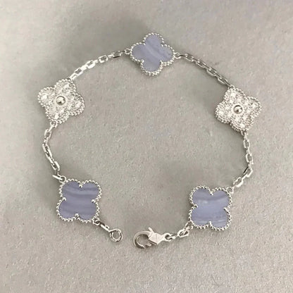 [Love's Uplift]CLOVER  5 MOTIF DIAMOND PURPLE CHALCEDONY BRACELET SILVER