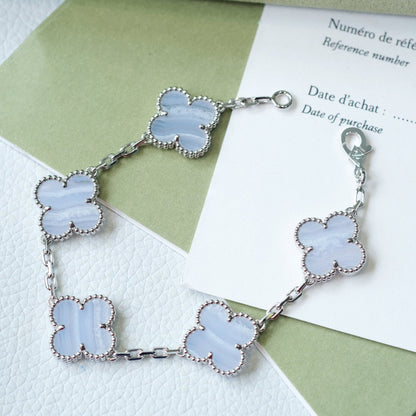 [Love's Uplift]CLOVER  5 MOTIF PURPLE CHALCEDONY BRACELET SILVER