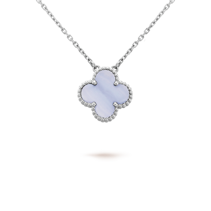 [Love's Uplift]CLOVER 15MM BLUE CHALCEDONY NECKLACE SILVER