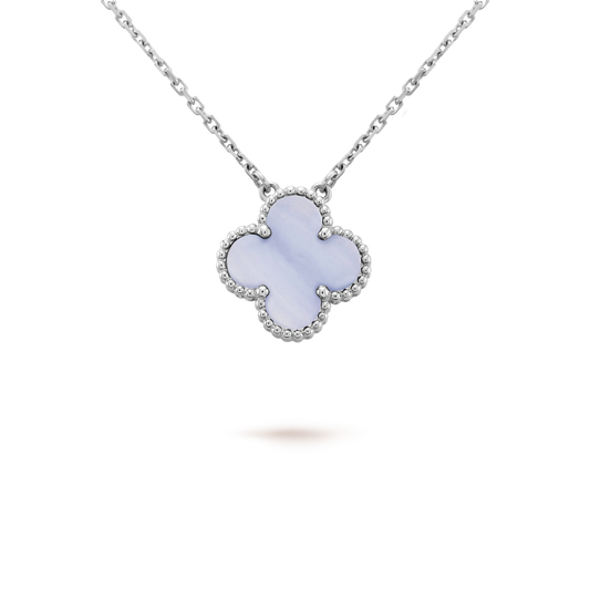 [Love's Uplift]CLOVER 15MM BLUE CHALCEDONY NECKLACE SILVER