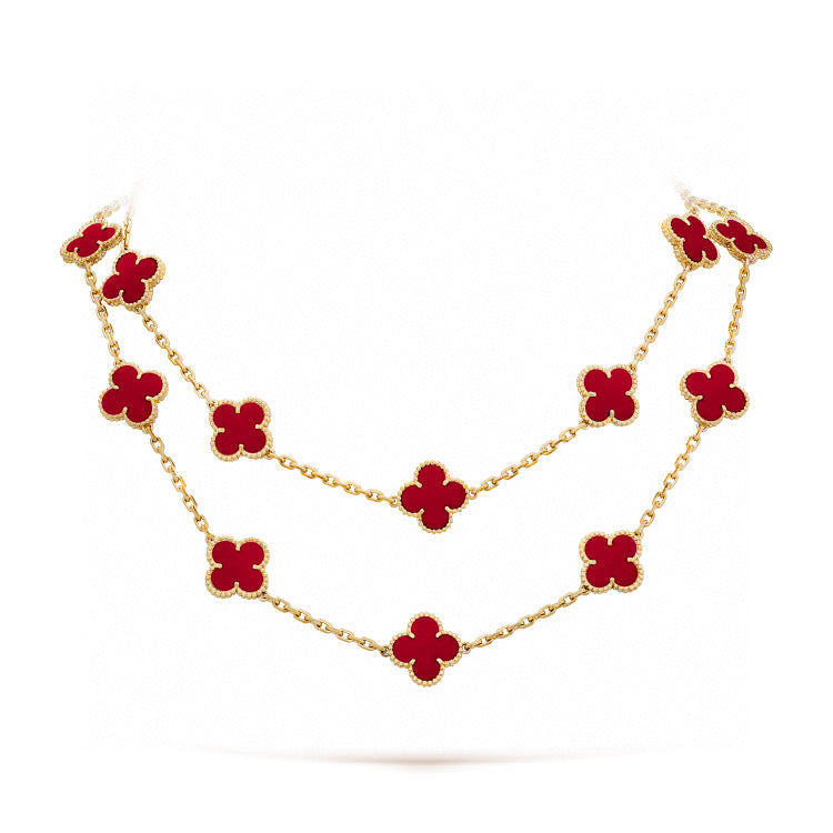 [Love's Uplift]CLOVER 20 MOTIFS CARNELIAN NECKLACE