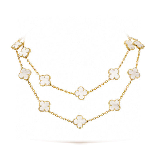 [Love's Uplift]CLOVER 20 MOTIFS WHITE MOP NECKLACE