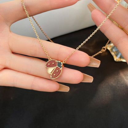 [Love's Uplift]LUCKY  CARNELIANS LADYBUG NECKLACE
