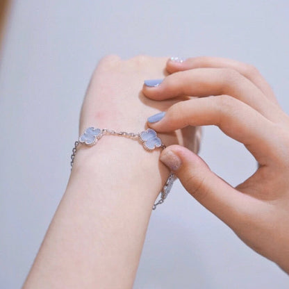 [Love's Uplift]CLOVER  5 MOTIF PURPLE CHALCEDONY BRACELET SILVER