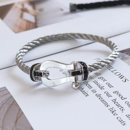 [Love's Uplift]FORCE LARGE HORSESHOE BLACK DIAMOND BRACELET SILVER