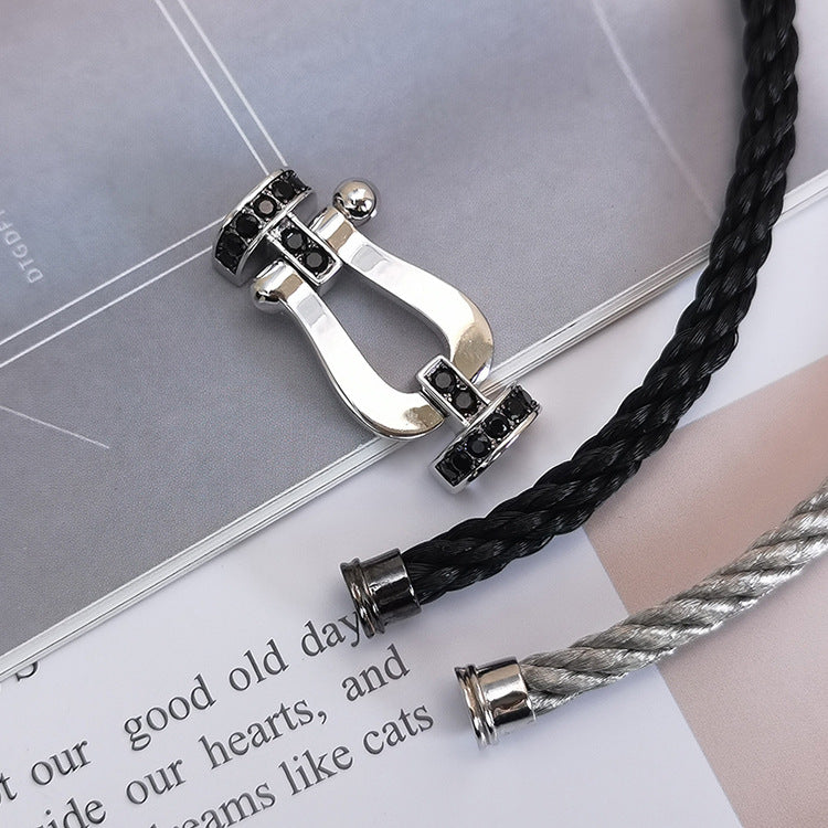 [Love's Uplift]FORCE LARGE HORSESHOE BLACK DIAMOND BRACELET SILVER