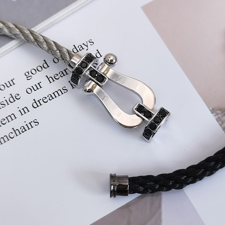 [Love's Uplift]FORCE LARGE HORSESHOE BLACK DIAMOND BRACELET SILVER