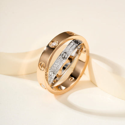 [Love's Uplift]LOVE PINK GOLD SILVER DIAMOND DOUBLE RING