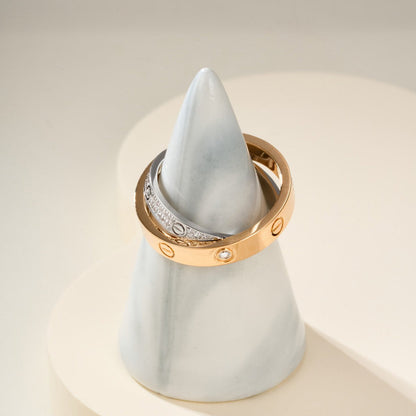 [Love's Uplift]LOVE PINK GOLD SILVER DIAMOND DOUBLE RING