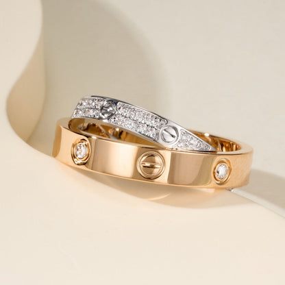 [Love's Uplift]LOVE PINK GOLD SILVER DIAMOND DOUBLE RING