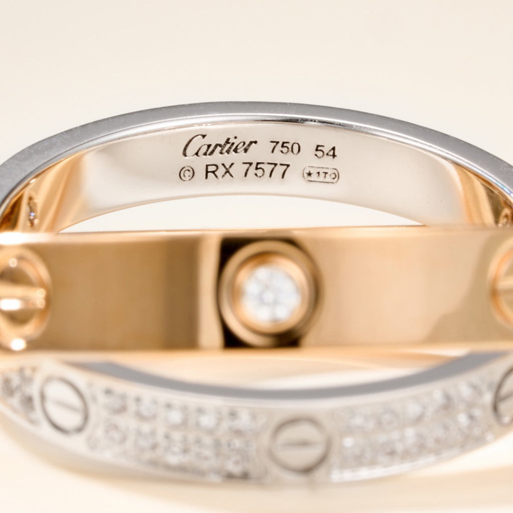 [Love's Uplift]LOVE PINK GOLD SILVER DIAMOND DOUBLE RING