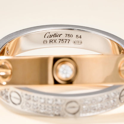 [Love's Uplift]LOVE PINK GOLD SILVER DIAMOND DOUBLE RING