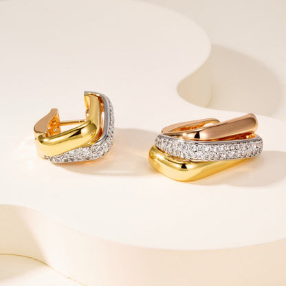 [Love's Uplift]TRINITY HALF DIAMOND  CUSHION EARRINGS