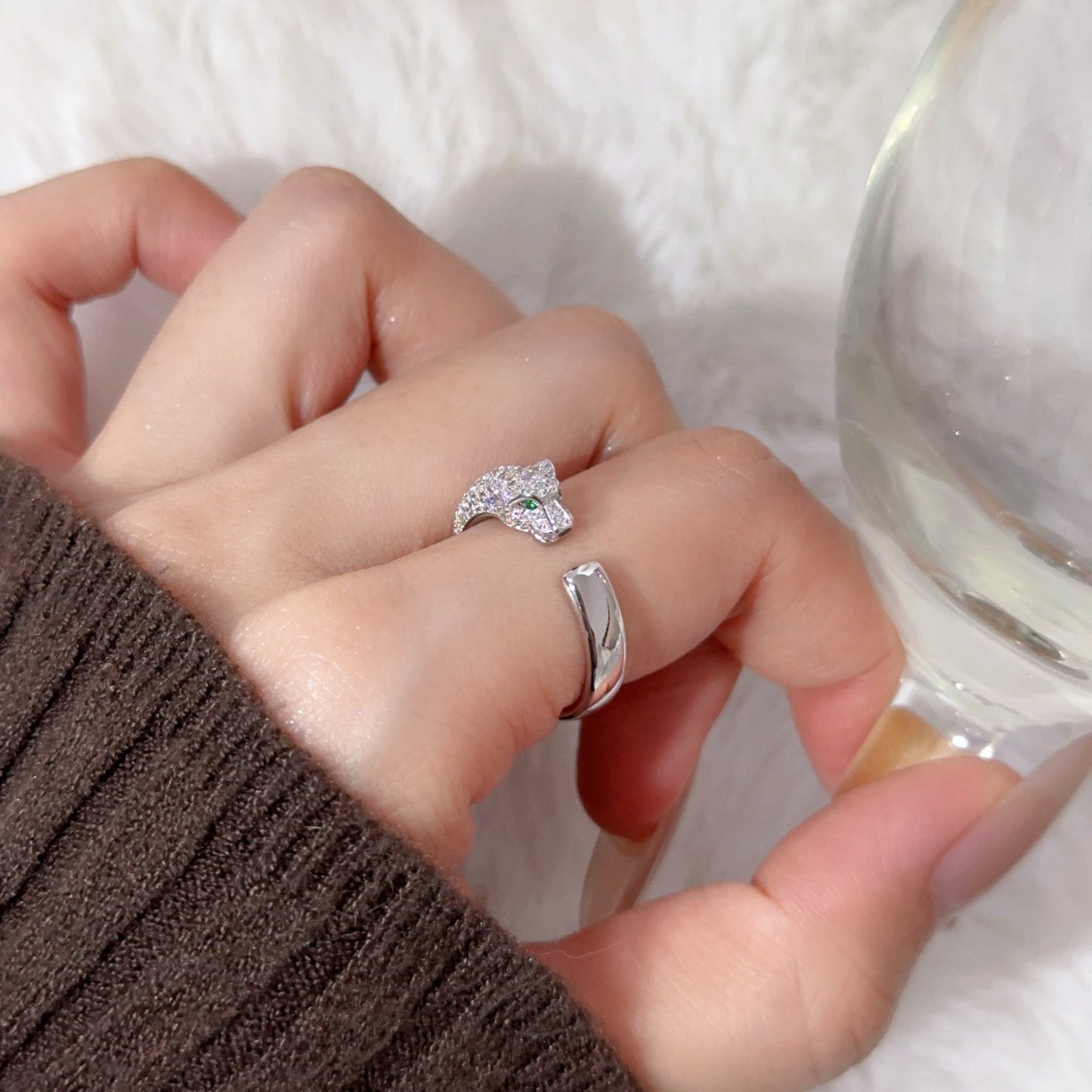 [Love's Uplift]PANTHERE HALF DIAMOND SMALL RING
