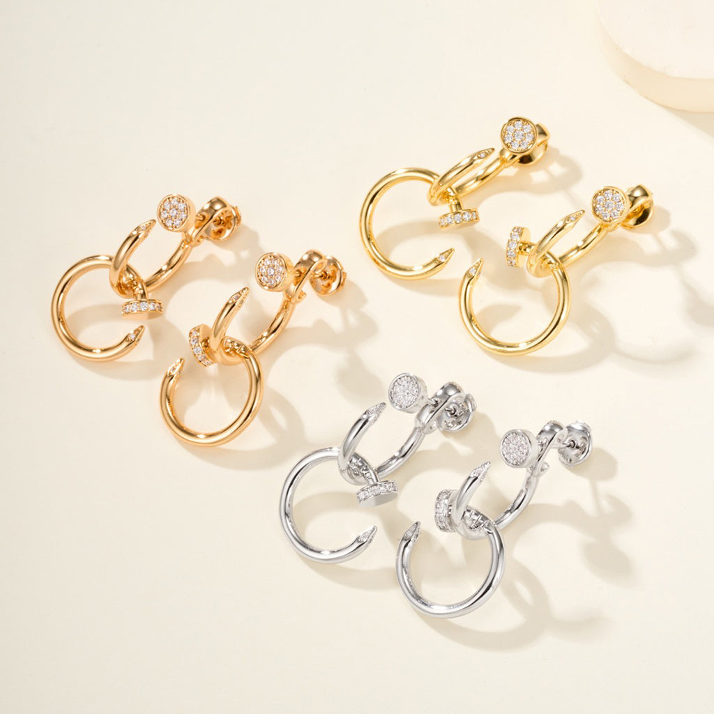 [Love's Uplift]JUSTE HALF DIAMOND DOUBLE EARRINGS