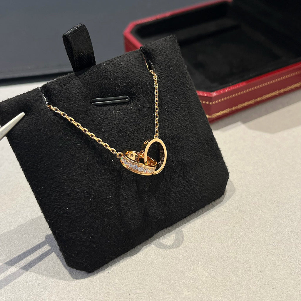 [Love's Uplift]LOVE DOUBLE RING HALF DIAMOND NECKLACE