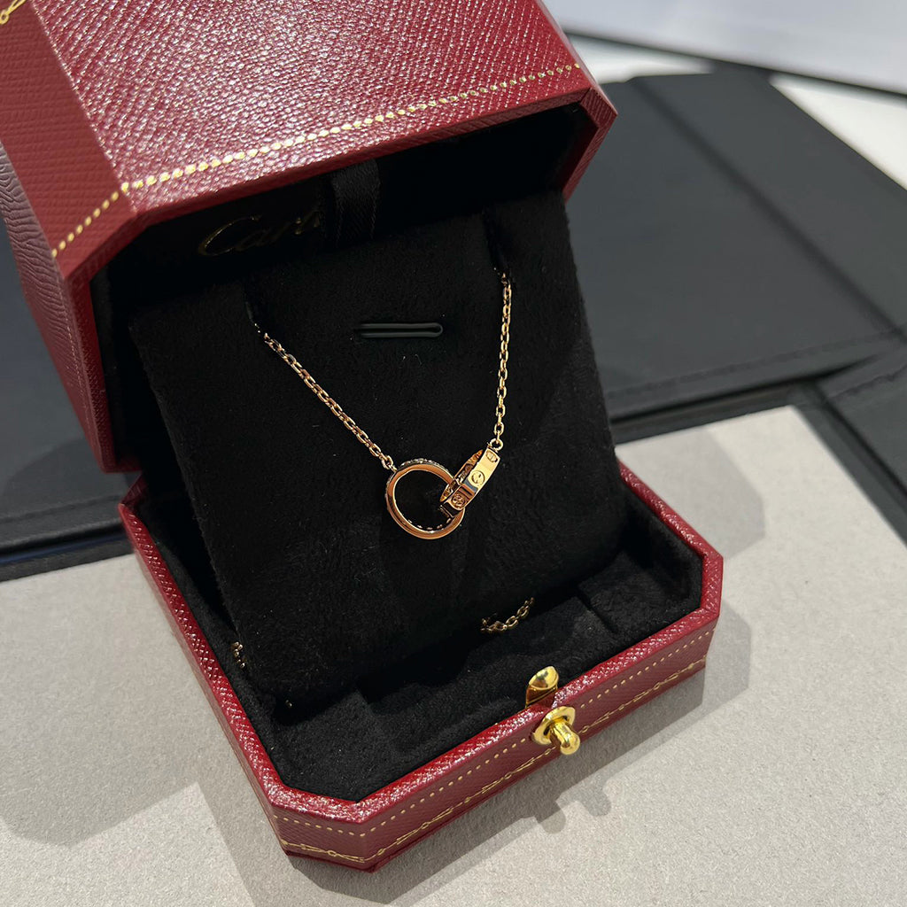 [Love's Uplift]LOVE DOUBLE RING HALF DIAMOND NECKLACE