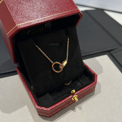 [Love's Uplift]LOVE DOUBLE RING HALF DIAMOND NECKLACE
