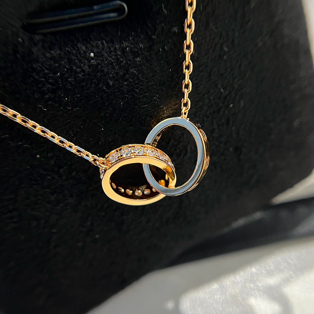[Love's Uplift]LOVE DOUBLE RING HALF DIAMOND NECKLACE