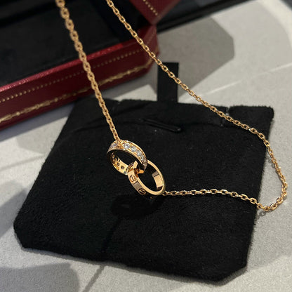 [Love's Uplift]LOVE DOUBLE RING HALF DIAMOND NECKLACE