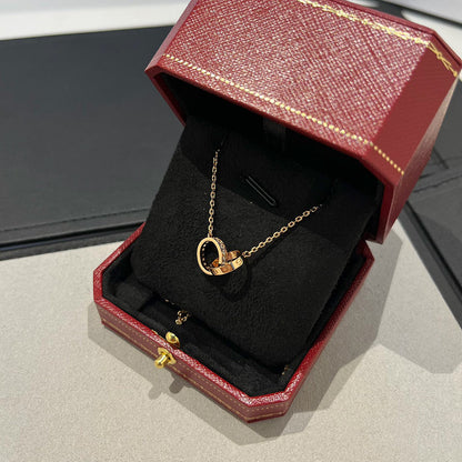 [Love's Uplift]LOVE DOUBLE RING HALF DIAMOND NECKLACE