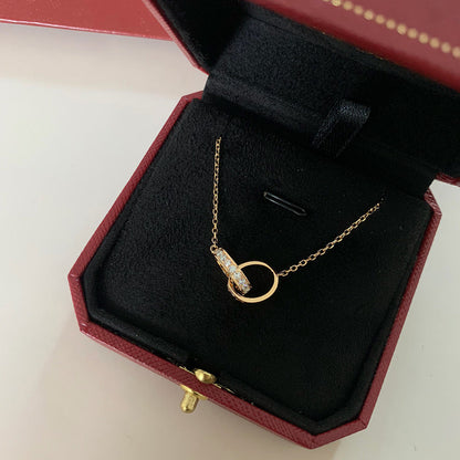 [Love's Uplift]LOVE DOUBLE RING HALF DIAMOND NECKLACE