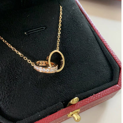 [Love's Uplift]LOVE DOUBLE RING HALF DIAMOND NECKLACE