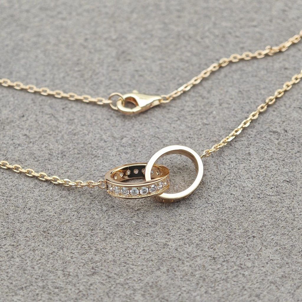 [Love's Uplift]LOVE DOUBLE RING HALF DIAMOND NECKLACE