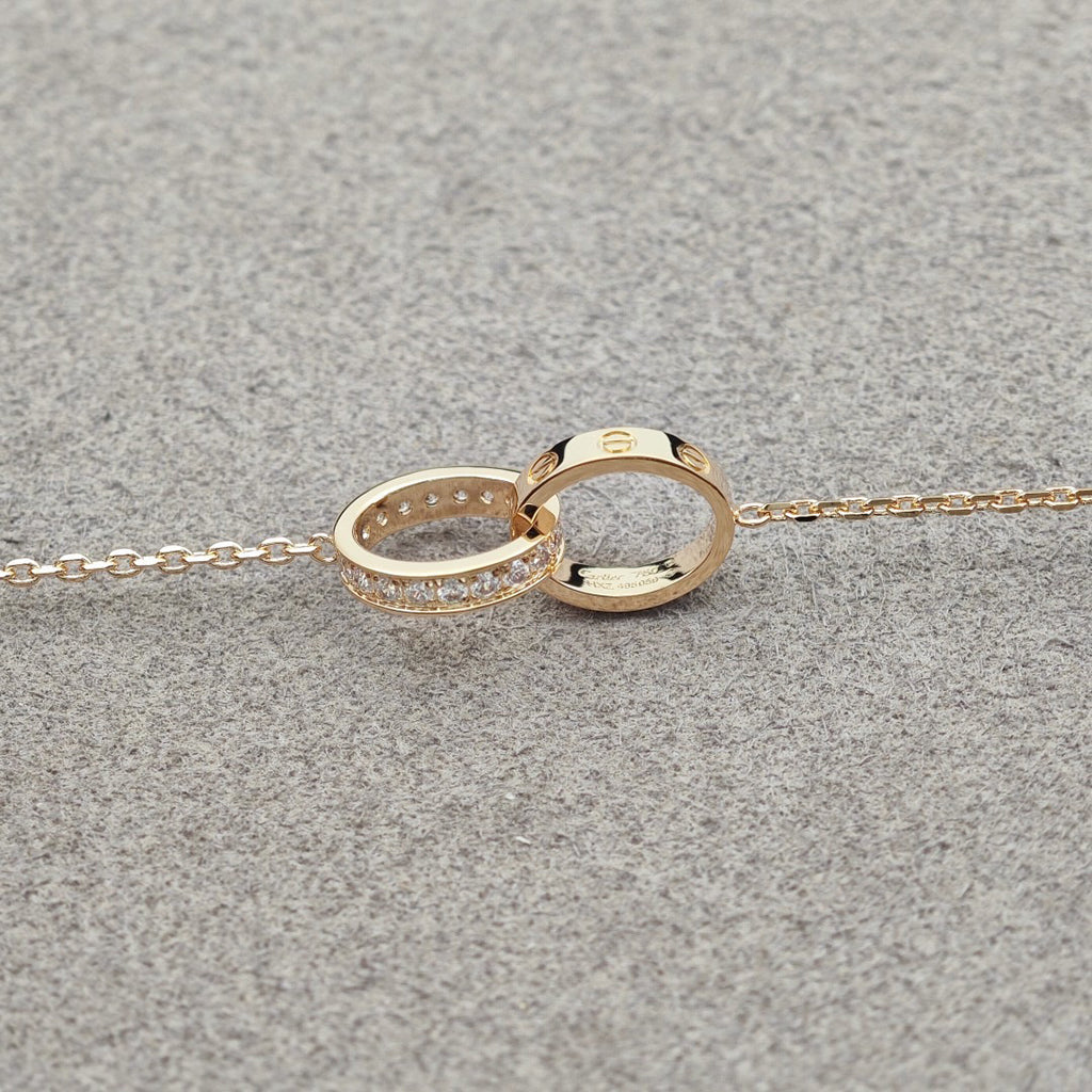 [Love's Uplift]LOVE DOUBLE RING HALF DIAMOND NECKLACE
