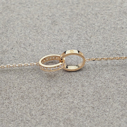 [Love's Uplift]LOVE DOUBLE RING HALF DIAMOND NECKLACE