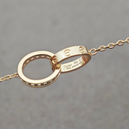 [Love's Uplift]LOVE DOUBLE RING HALF DIAMOND NECKLACE
