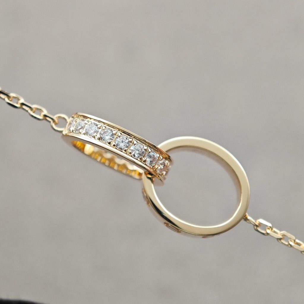 [Love's Uplift]LOVE DOUBLE RING HALF DIAMOND NECKLACE