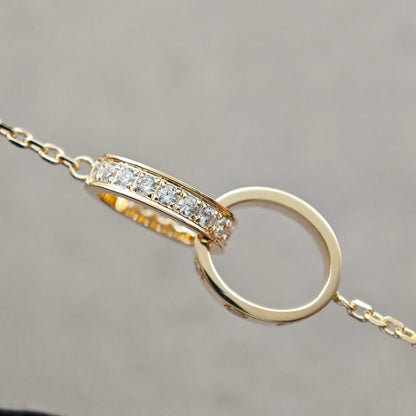 [Love's Uplift]LOVE DOUBLE RING HALF DIAMOND NECKLACE
