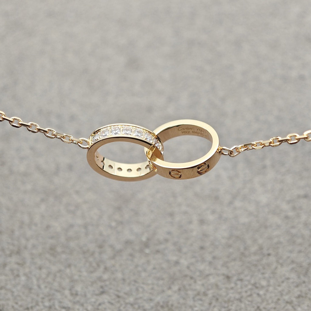 [Love's Uplift]LOVE DOUBLE RING HALF DIAMOND NECKLACE