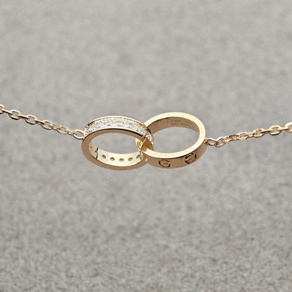 [Love's Uplift]LOVE DOUBLE RING HALF DIAMOND NECKLACE