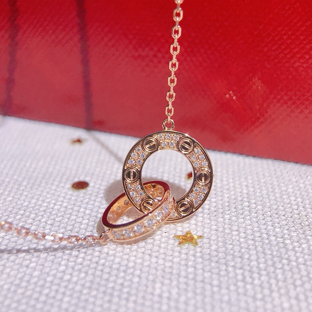 [Love's Uplift]LOVE  FULL DIAMOND PENDANT NECKLACE