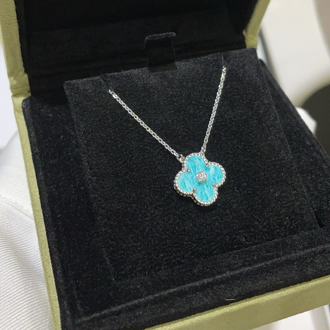[Love's Uplift]CLOVER 15MM DIAMOND SVRES PORCELAIN  NECKLACE SILVER