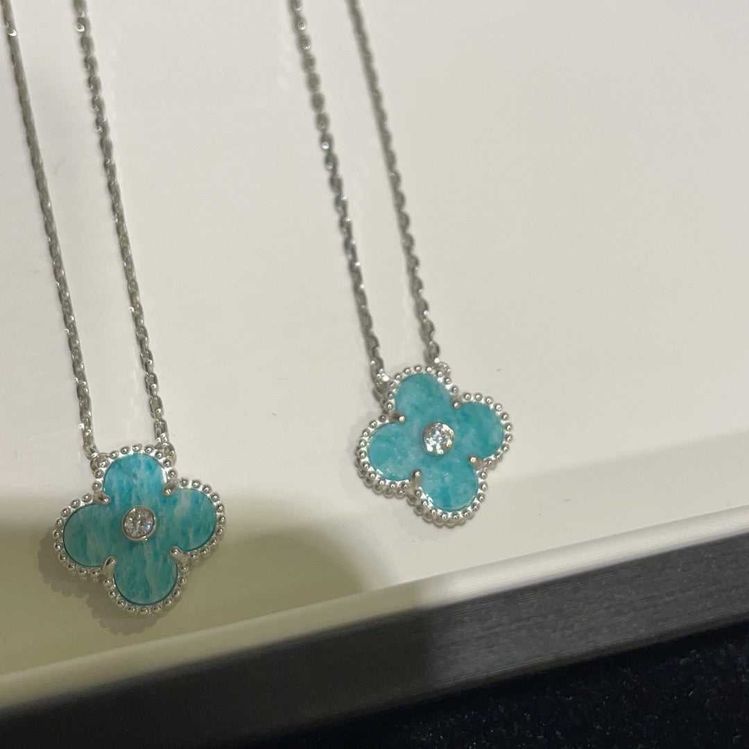 [Love's Uplift]CLOVER 15MM DIAMOND SVRES PORCELAIN  NECKLACE SILVER