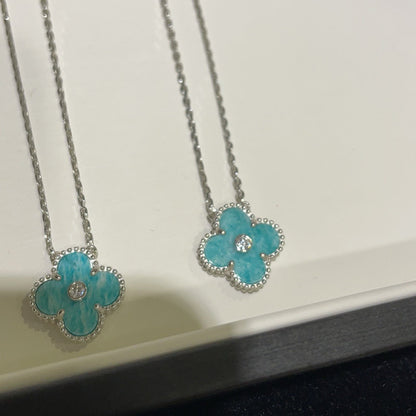 [Love's Uplift]CLOVER 15MM DIAMOND SVRES PORCELAIN  NECKLACE SILVER