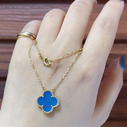 [Love's Uplift]CLOVER 15MM BLUE AGATE NECKLACE