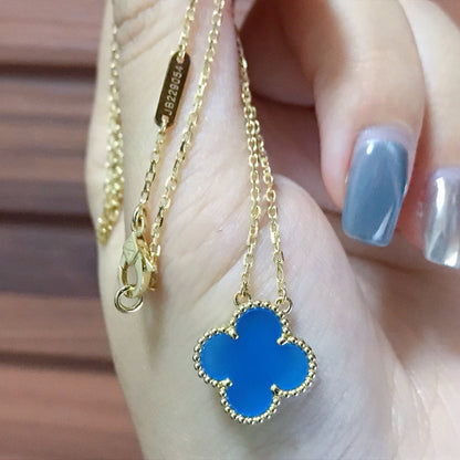 [Love's Uplift]CLOVER 15MM BLUE AGATE NECKLACE