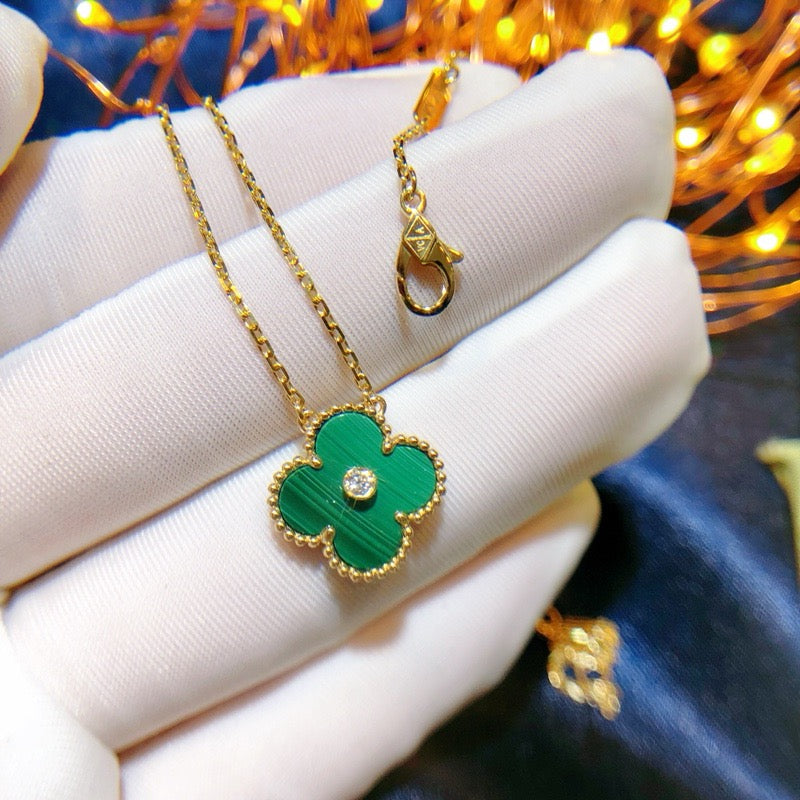 [Love's Uplift]CLOVER 15MM DIAMOND TURQUOISE NECKLACE