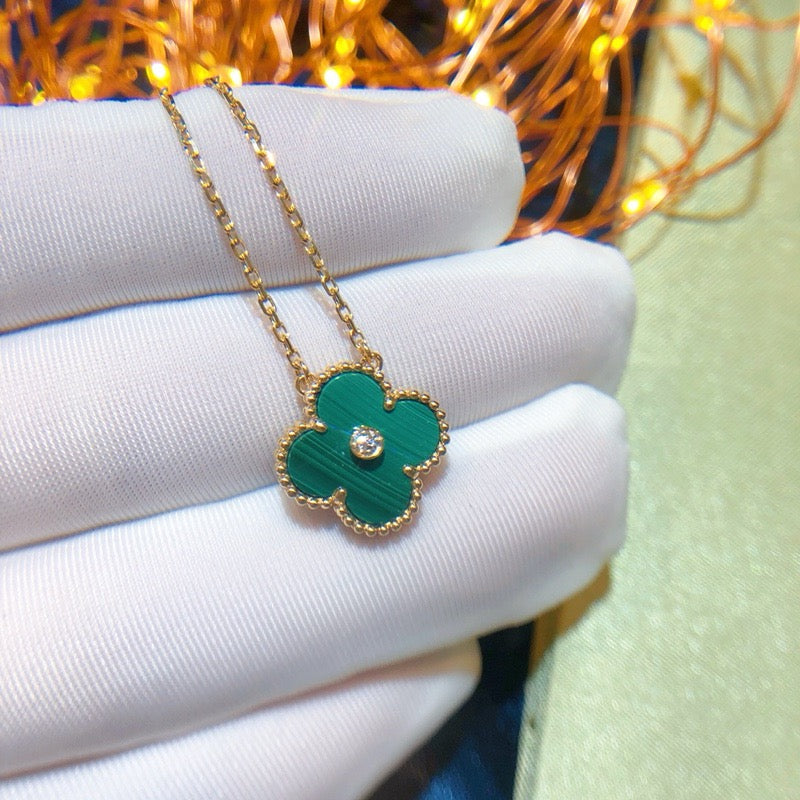 [Love's Uplift]CLOVER 15MM DIAMOND TURQUOISE NECKLACE