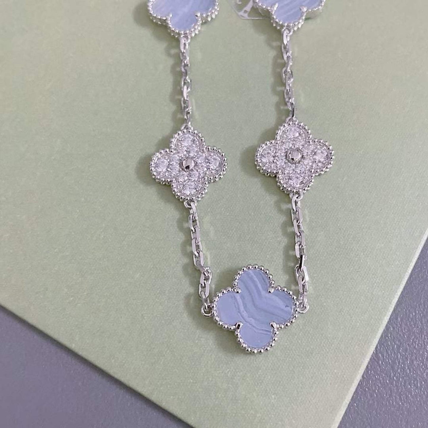 [Love's Uplift]CLOVER  5 MOTIF DIAMOND PURPLE CHALCEDONY BRACELET SILVER
