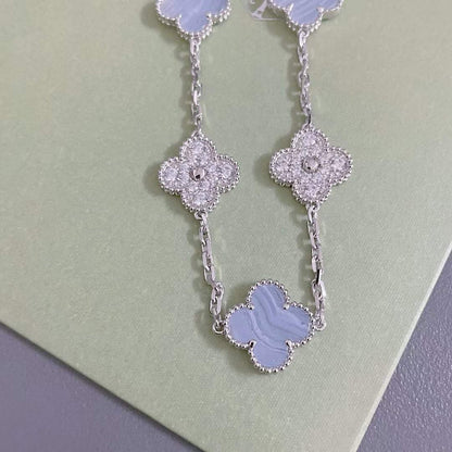 [Love's Uplift]CLOVER  5 MOTIF DIAMOND PURPLE CHALCEDONY BRACELET SILVER