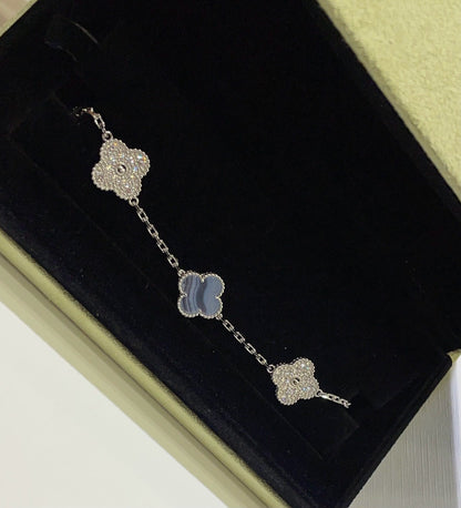 [Love's Uplift]CLOVER  5 MOTIF DIAMOND PURPLE CHALCEDONY BRACELET SILVER