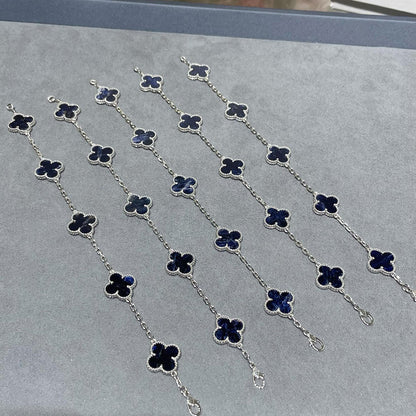 [Love's Uplift]CLOVER 5 MOTIF PIETERSITE SILVER BRACELET