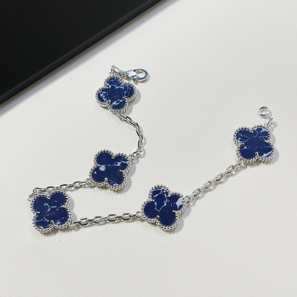 [Love's Uplift]CLOVER 5 MOTIF PIETERSITE SILVER BRACELET