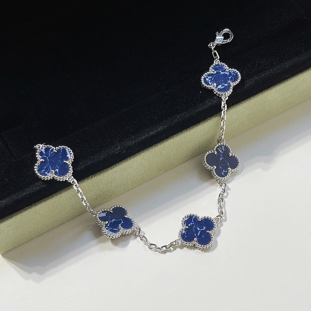 [Love's Uplift]CLOVER 5 MOTIF PIETERSITE SILVER BRACELET
