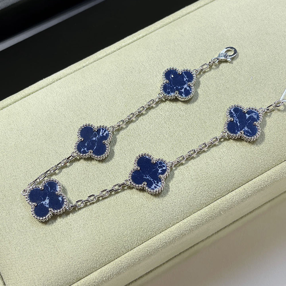[Love's Uplift]CLOVER 5 MOTIF PIETERSITE SILVER BRACELET